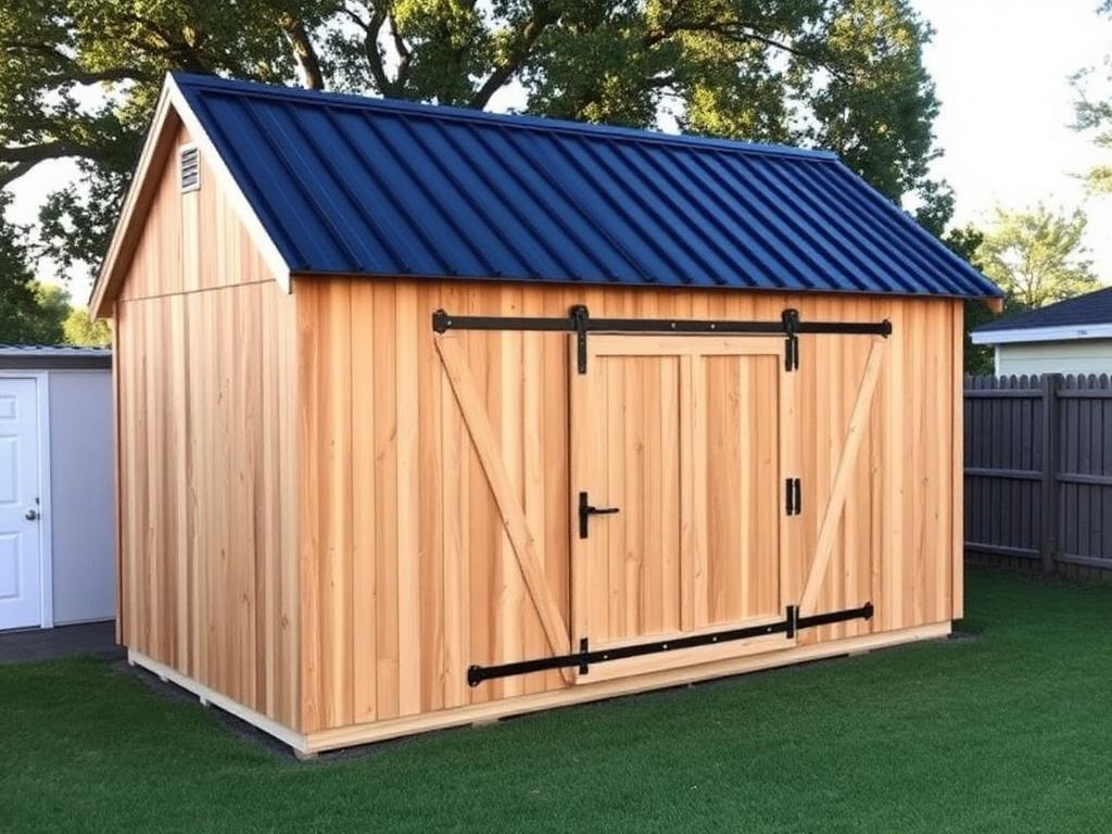 Cedar storage shed delivered in a Texas backyard